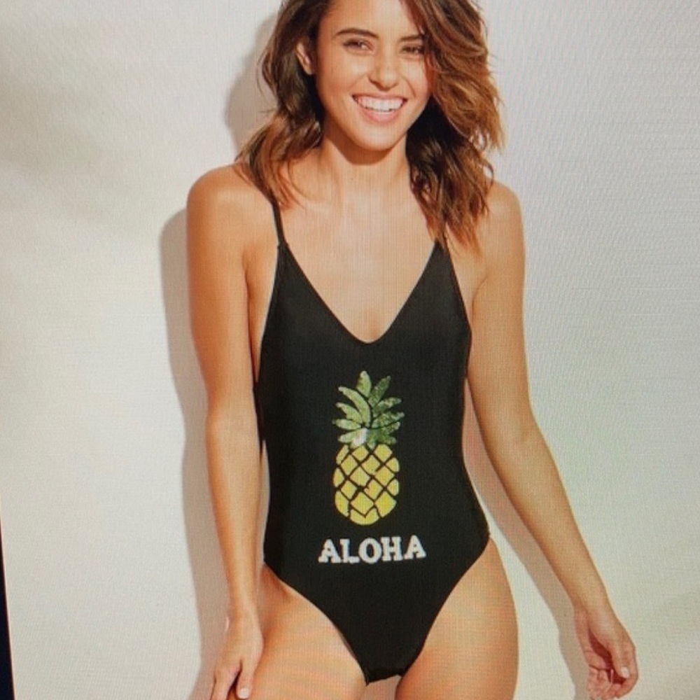Xhilaration Swim | Aloha black one piece swimsuit, M